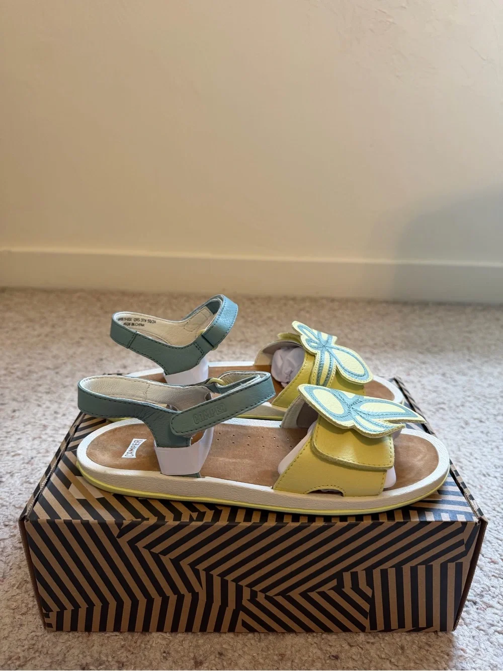 Camper TWINS Kids Butterfly Sandals Yellow Blue EU 37 US 5 Leather